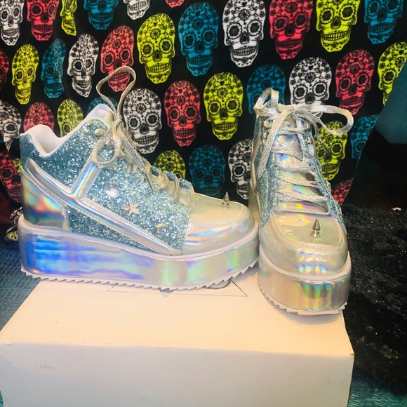 Dolls Kill Shoes - Yru dolls Kill cyber unicorn holographic shoes